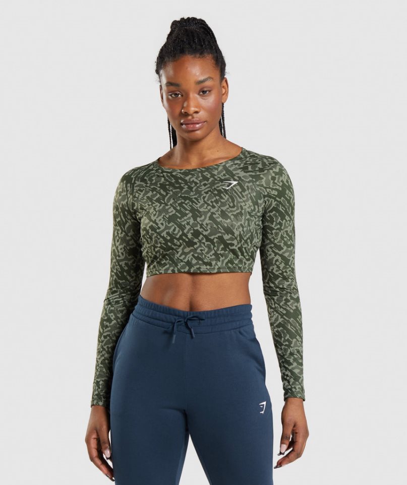 Women\'s Gymshark Training Long Sleeve Cropped Tops Green | NZ 8OZWTV